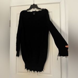 Forever 21 Distressed Mini Sweater Dress in Black